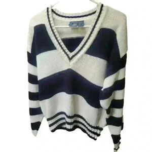 Vtg LizWear Sweater Sz M LG Womens Black And White Striped Slouchy Look
